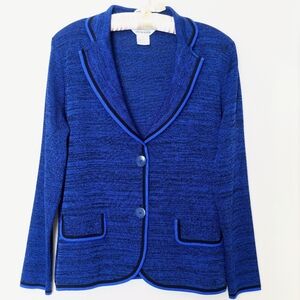 Exclusively MISOOK Knit Jacket Two Button Academic Blazer Large Blue Black Marl